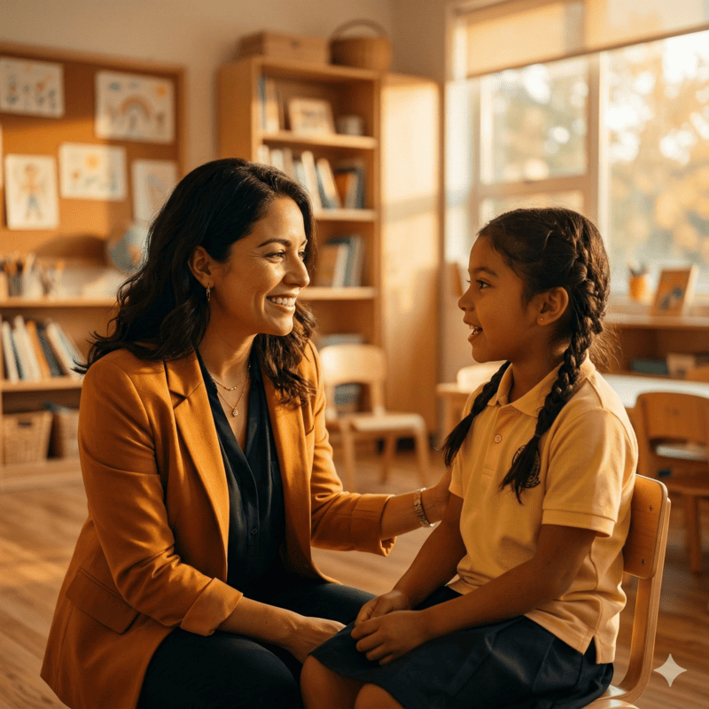 Docente aplicando competencias socioemocionales en el aula